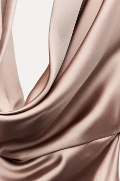 Fashion VESTIDO MIDI SATINADO ESPALDA DESCUBIERTA Mujer Vestidos