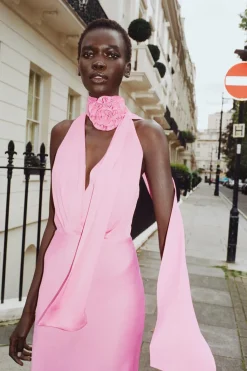 Fashion VESTIDO MIDI SATINADO FLOR Mujer Vestidos