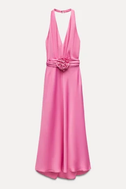 Fashion VESTIDO MIDI SATINADO FLOR Mujer Vestidos