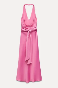 Fashion VESTIDO MIDI SATINADO FLOR Mujer Vestidos