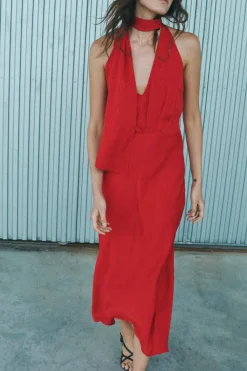 Online VESTIDO MIDI SATINADO JACQUARD Mujer Vestidos