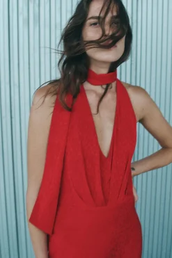 Online VESTIDO MIDI SATINADO JACQUARD Mujer Vestidos