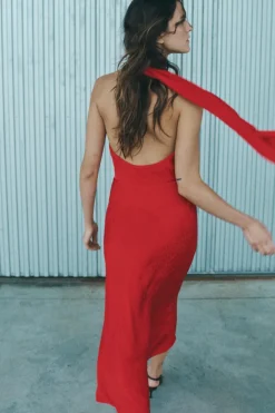 Online VESTIDO MIDI SATINADO JACQUARD Mujer Vestidos