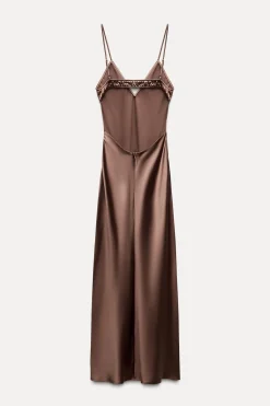 New VESTIDO MIDI SATINADO LENCERO Mujer Vestidos