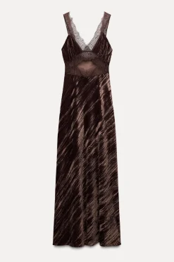 Discount VESTIDO MIDI TERCIOPELO ENCAJE Mujer Vestidos