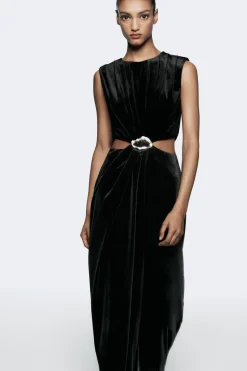 Online VESTIDO MIDI TERCIOPELO HEBILLA Mujer Vestidos