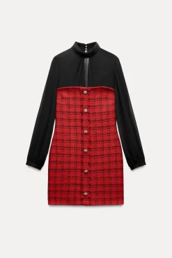 New VESTIDO MINI COMBINADO ESTRUCTURA Mujer Vestidos