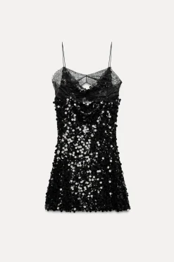 Outlet VESTIDO MINI ENCAJE LENTEJUELAS Mujer Vestidos