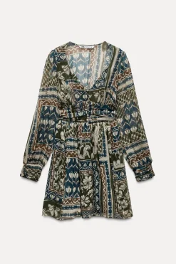 New VESTIDO MINI ESTAMPADO HILO METALIZADO Mujer Vestidos