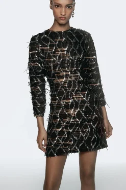 Clearance VESTIDO MINI FLECOS LENTEJUELAS Mujer Vestidos