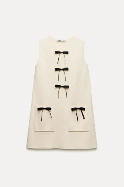 Best VESTIDO MINI PUNTO LAZOS CONTRASTE Mujer Vestidos|Cárdigan / Jerséis