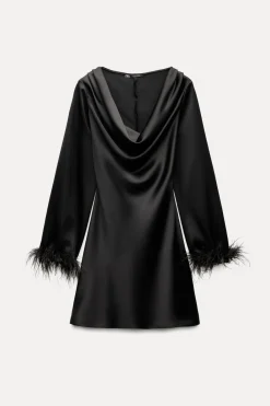 Sale VESTIDO MINI SATINADO PLUMAS Mujer Vestidos