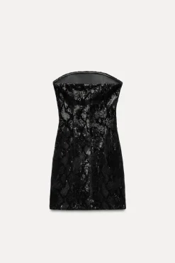 Best VESTIDO MINI TERCIOPELO LENTEJUELAS Mujer Vestidos