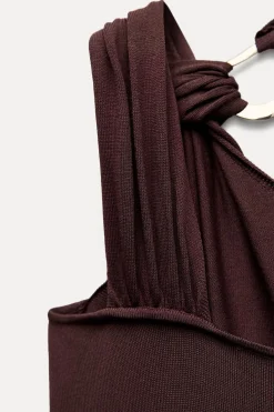 Outlet VESTIDO NUDO APLIQUE DORADO Mujer Vestidos|Cárdigan / Jerséis