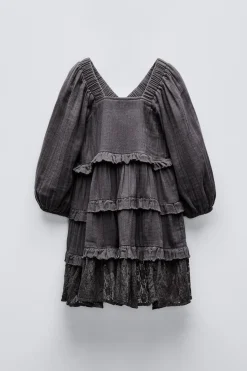 Niños ZARA 6 - 14 Años·Vestidos / Monos<VESTIDO PANELES ENCAJE