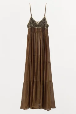 Fashion VESTIDO PLISADO ENCAJE ABALORIOS Mujer Vestidos