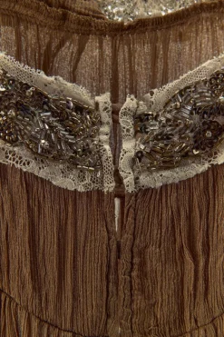 Fashion VESTIDO PLISADO ENCAJE ABALORIOS Mujer Vestidos