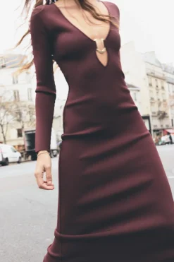 Clearance VESTIDO PUNTO APLIQUE DORADO Mujer Vestidos|Cárdigan / Jerséis