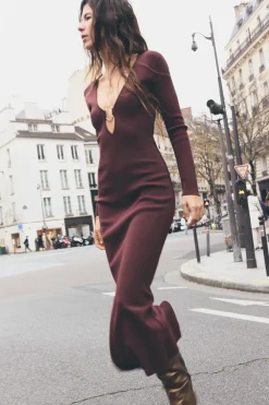 Clearance VESTIDO PUNTO APLIQUE DORADO Mujer Vestidos|Cárdigan / Jerséis