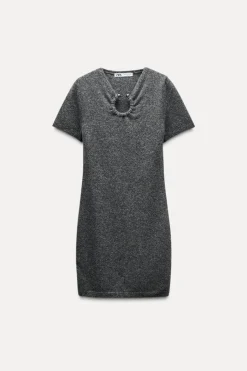 Discount VESTIDO PUNTO APLIQUE METÁLICO Mujer Vestidos|Cárdigan / Jerséis