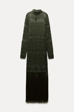 Discount VESTIDO PUNTO CROCHET FLECOS Mujer Vestidos|Cárdigan / Jerséis