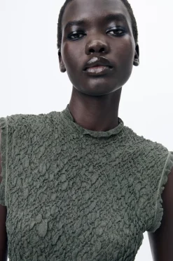 Discount VESTIDO PUNTO EFECTO ARRUGADO Mujer Vestidos|Cárdigan / Jerséis