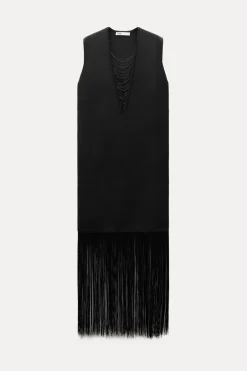 Fashion VESTIDO PUNTO FLECOS Mujer Vestidos|Cárdigan / Jerséis