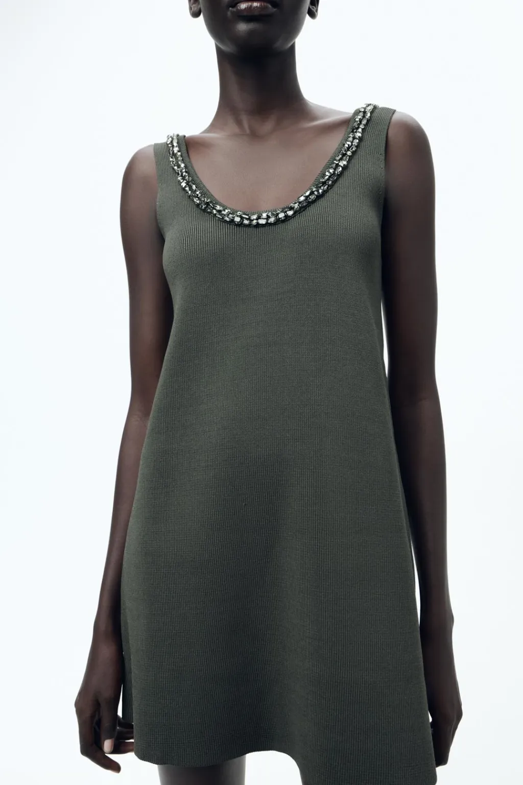 Fashion VESTIDO PUNTO LISO ABALORIOS JOYA Mujer Vestidos|Cárdigan / Jerséis