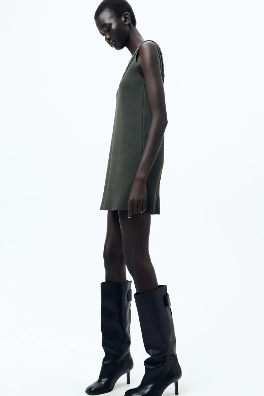 Fashion VESTIDO PUNTO LISO ABALORIOS JOYA Mujer Vestidos|Cárdigan / Jerséis