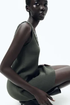 Fashion VESTIDO PUNTO LISO ABALORIOS JOYA Mujer Vestidos|Cárdigan / Jerséis