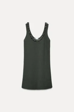 Fashion VESTIDO PUNTO LISO ABALORIOS JOYA Mujer Vestidos|Cárdigan / Jerséis