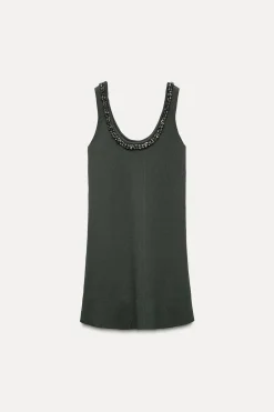 Fashion VESTIDO PUNTO LISO ABALORIOS JOYA Mujer Vestidos|Cárdigan / Jerséis