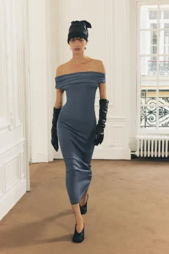 Discount VESTIDO PUNTO LISO OFF SHOULDER Mujer Vestidos|Cárdigan / Jerséis