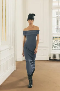 Discount VESTIDO PUNTO LISO OFF SHOULDER Mujer Vestidos|Cárdigan / Jerséis