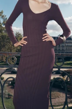 Hot VESTIDO PUNTO RIB COMBINADO Mujer Vestidos|Cárdigan / Jerséis