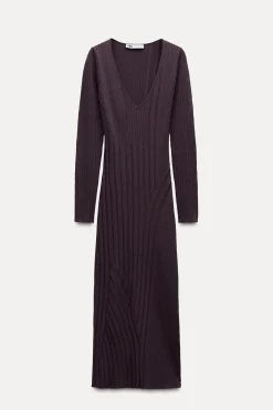 Hot VESTIDO PUNTO RIB COMBINADO Mujer Vestidos|Cárdigan / Jerséis