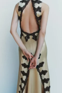 Outlet VESTIDO SATINADO ENCAJE Mujer Vestidos|Lenceria