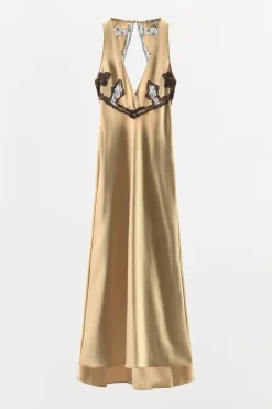 Outlet VESTIDO SATINADO ENCAJE Mujer Vestidos|Lenceria