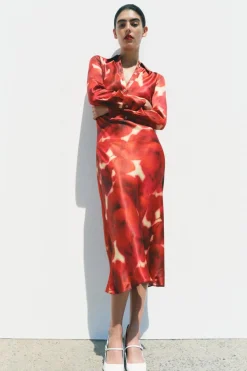 Hot VESTIDO SATINADO ESTAMPADO ZW COLLECTION Mujer Vestidos