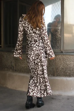 Outlet VESTIDO SATINADO ESTAMPADO VOLANTES Mujer Vestidos