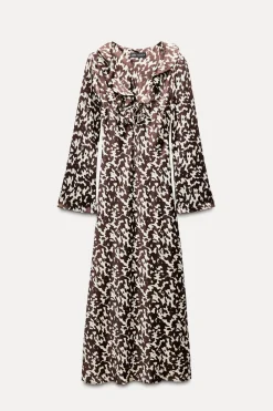 Outlet VESTIDO SATINADO ESTAMPADO VOLANTES Mujer Vestidos