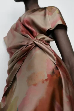 Outlet VESTIDO SATINADO ESTAMPADO TIE DYE Mujer Vestidos