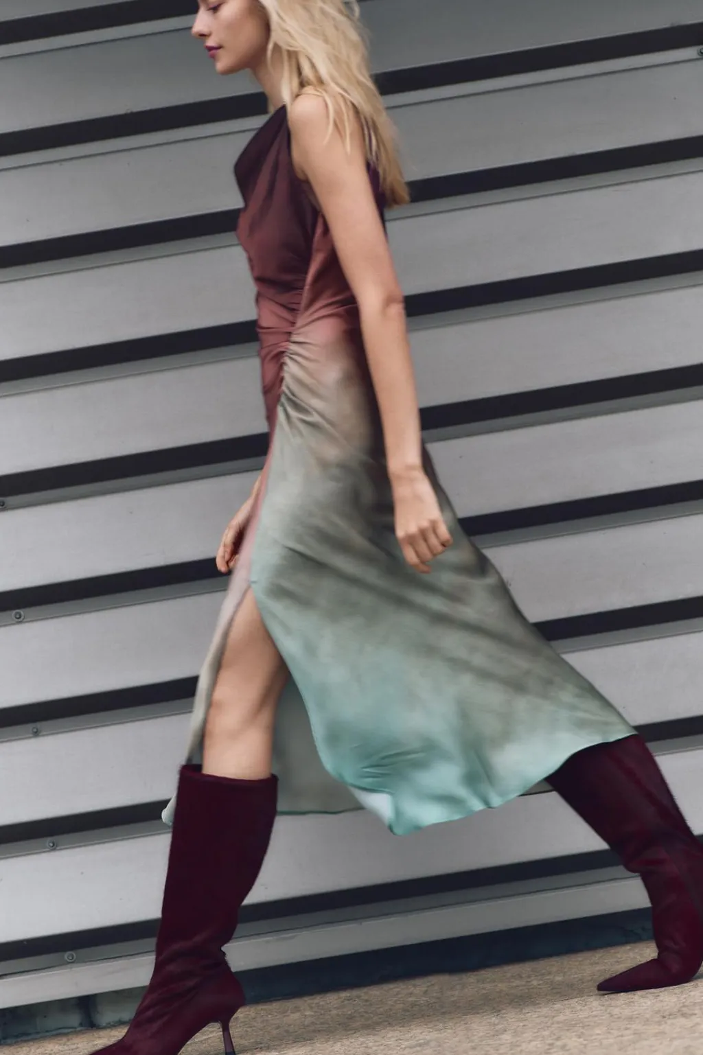 New VESTIDO SATINADO MIDI TIE DYE Mujer Vestidos