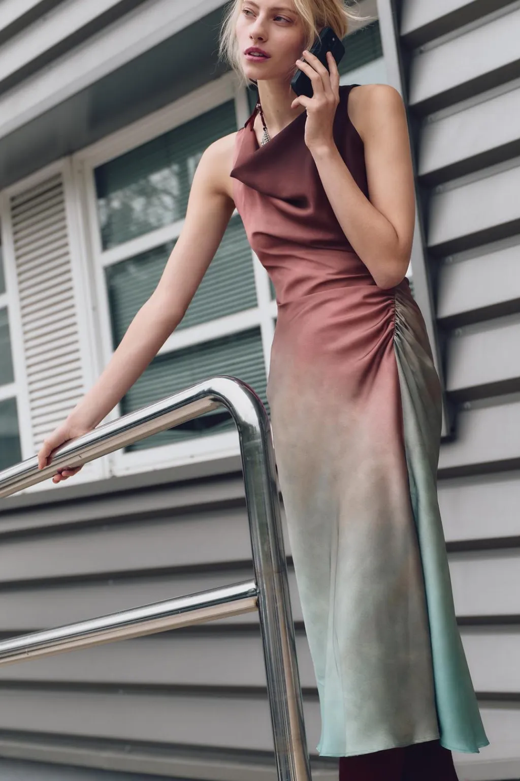 New VESTIDO SATINADO MIDI TIE DYE Mujer Vestidos