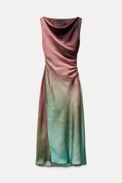 New VESTIDO SATINADO MIDI TIE DYE Mujer Vestidos