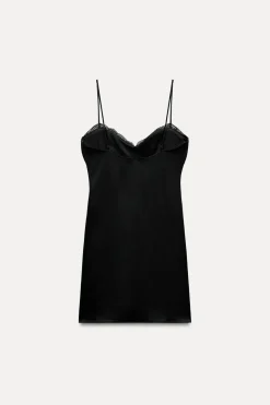 New VESTIDO SATINADO PLISADOS ENCAJE Mujer Vestidos