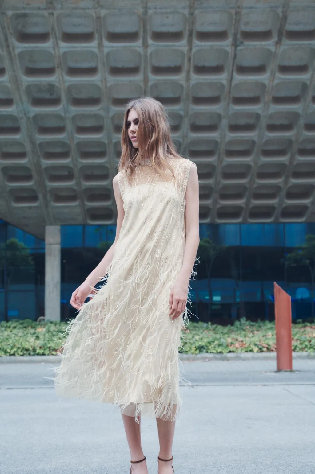 Fashion VESTIDO SEMITRANSPARENTE PLUMAS LENTEJUELAS Mujer Vestidos|Cárdigan / Jerséis