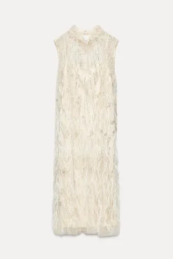 Fashion VESTIDO SEMITRANSPARENTE PLUMAS LENTEJUELAS Mujer Vestidos|Cárdigan / Jerséis