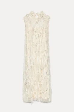 Fashion VESTIDO SEMITRANSPARENTE PLUMAS LENTEJUELAS Mujer Vestidos|Cárdigan / Jerséis