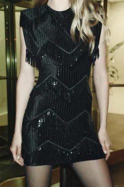 Online VESTIDO TERCIOPELO FLECOS LENTEJUELAS Mujer Vestidos